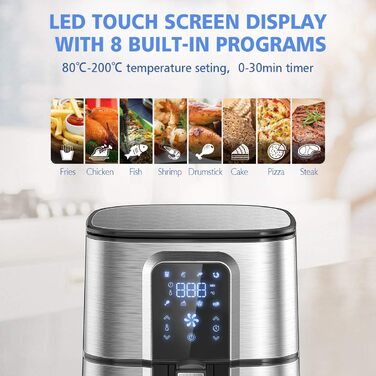 Фритюрниця OZEANOS 5.5 л, потужність 1800 Вт, цифрова сенсорна панель, готові програми, таймер до 30 хвилин - можна мити в посудомийній машині, OT-AF-55SM-DIGITAL 5.5 л