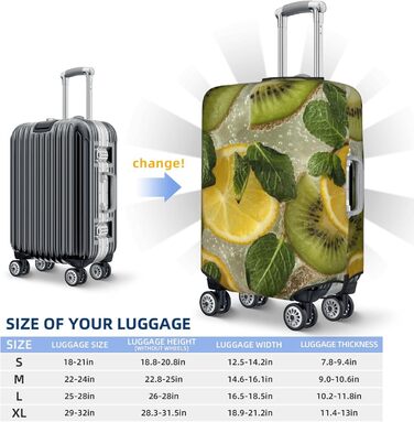 Чохол для валізи Лимон та Ківі з принтом, еластичний захист від подряпин та пилу, чорний, розмір 95