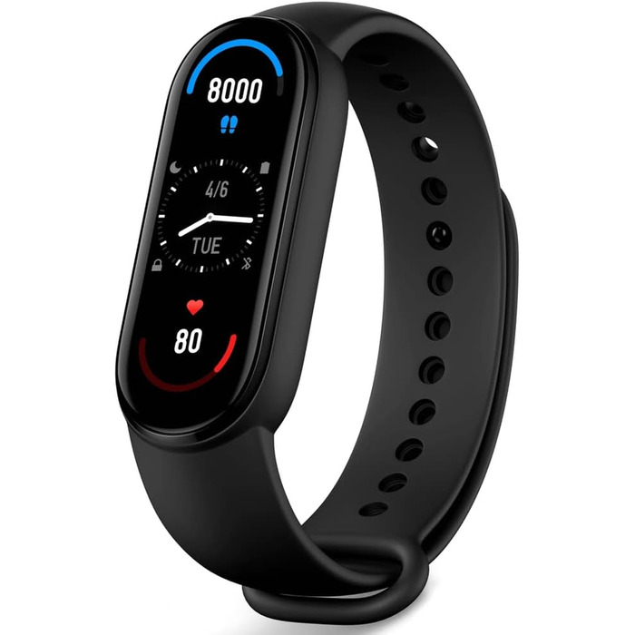 Фітнес-трекер та трекер активності Xiaomi Mi Smart Band (TFT-дисплей, відстеження SpO2, моніторинг сну, вимірювання серцевого ритму, сповіщення, крокомір, водонепроникність 5 атм, додаток Mi Fit) Band 6 (1,56 дюйма) чорний