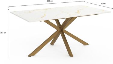 Прямокутний обідній стіл ALIX на 8 осіб з латунними ніжками-павуками та стільницею під білий мармур, Аляска 160 см