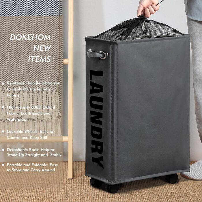 Дюймові великі складні кошики для білизни з колесом, складні мішки для білизни, мішок для одягу (темно-сірий, M) ONE-WAY Dark Grey