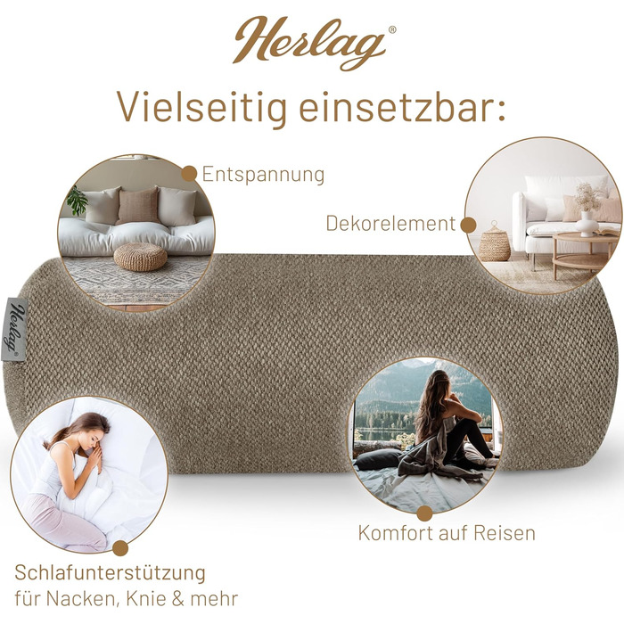 Наволочка Herlag Подовжена подушка-рулон для дивана та ліжка Зручна підтримка для колін або шиї Наволочка для ніг для тих, хто спить на боці Знімний чохол, який можна прати Сертифіковано за стандартом Oeko-Tex 100 Темно-сірий 65 x 20 см