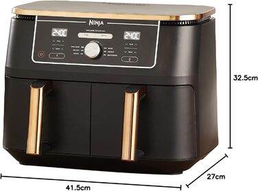 Аерофритюрниця Ninja Foodi MAX Dual Zone, 9,5 л, 6-в-1, мідно-чорна подвійний кошик щипці