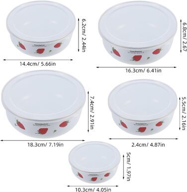 Набір емальованих мисок HOMSFOU з 5 предметів з кришками, мисками для зберігання продуктів та салатницями, 10-18 см, штабелюється, гладка поверхня, універсальний для пасти, супу, фруктів та рису, щоденне використання