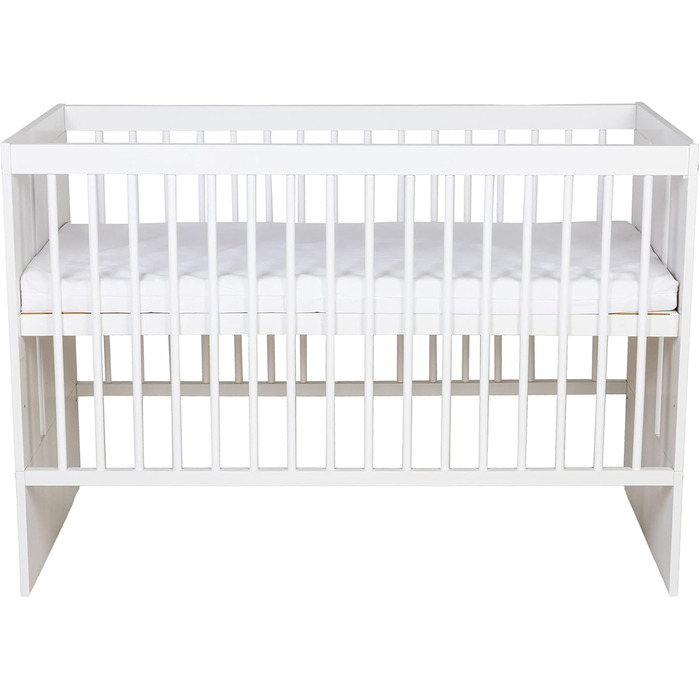 Дитяче ліжко Paulus White 12060 см Дитяче ліжечко/ліжечко з 3 рівнями регулювання висоти Лакована сосна та МДФ Стійке та безпечне (матрац не входить до комплекту)