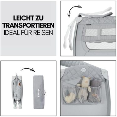 Дорожнє ліжечко Hauck Play N Relax Center з пеленальною підкладкою, регульованою висотою та боковим входом - Стьобаний сірий