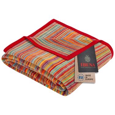М&39яка ковдра Ibena Malang 100x150 см барвиста ковдра до колін, весела смугаста ковдра з високоякісної бавовняної суміші, м&39яка та приємно тепла 100 x 150 см. Барвиста
