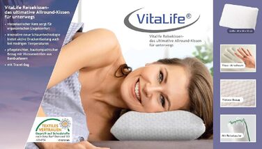 Дорожня подушка VitaLife 37106, поліестер, біла, 42 x 24 x 12 см