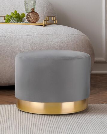 Оксамитовий пуф/туалетний стілець різних розмірів і кольорів із золотою обробкою для вітальні, спальні або гардеробної, великий круглий, колір сірий 300 сірий