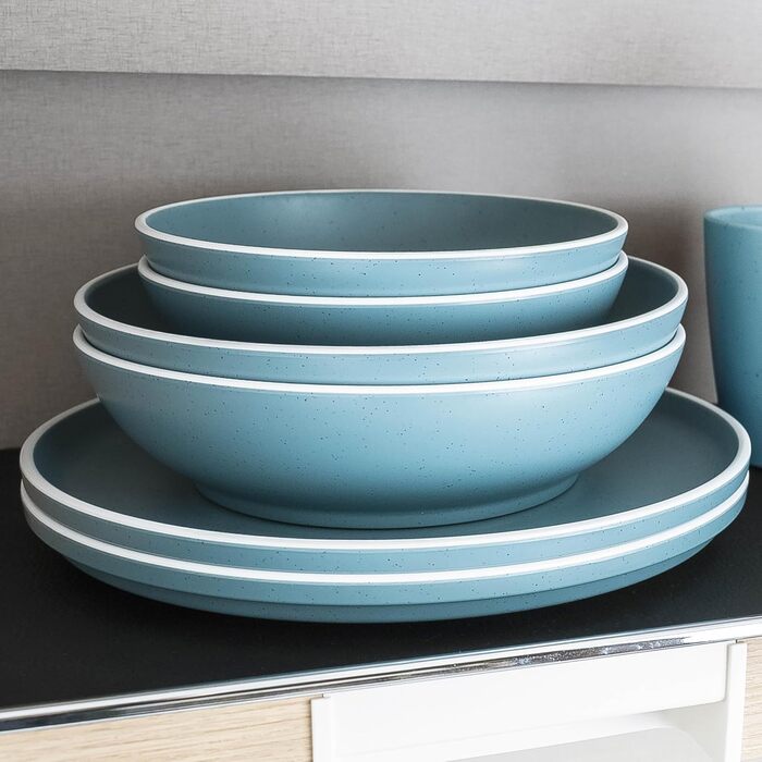 Магнітні миски silwy DOLOMIT Набір з 2 шт. Ø 16 см Магнітні пластикові миски з протиковзким кільцем Для автофургонів, кемпінгу та човнів Небиткі, легкі та нековзні Зроблено в Німеччині, синього кольору