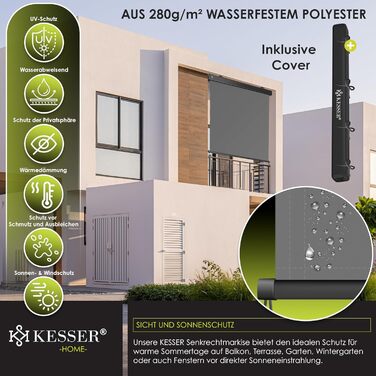 Вертикальна маркізна KESSER 200x250 см Вулична рулонна штора з ручним механізмом, балконна рулонна штора, захист від сонця та приватності, затінення, сонцезахист з ручкою, касетна маркізна, балкон та тераса, вкл. монтажний комплект та кришку, 200 x 250 см