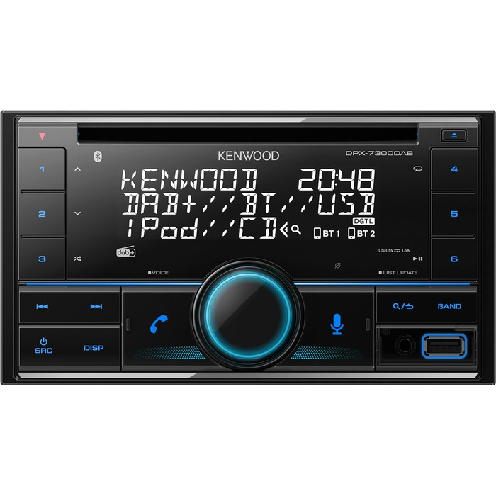 Автомобільна радіостанція KENWOOD DPX-7300DAB 2-DIN CD з DAB і Bluetooth гучним зв'язком (USB, AUX-вхід, 3 x Pre-Out 2,5 В, Storeo Alexa, звуковий процесор, 4x50 Вт, VAR. освітлення, антена DAB) Одинарний