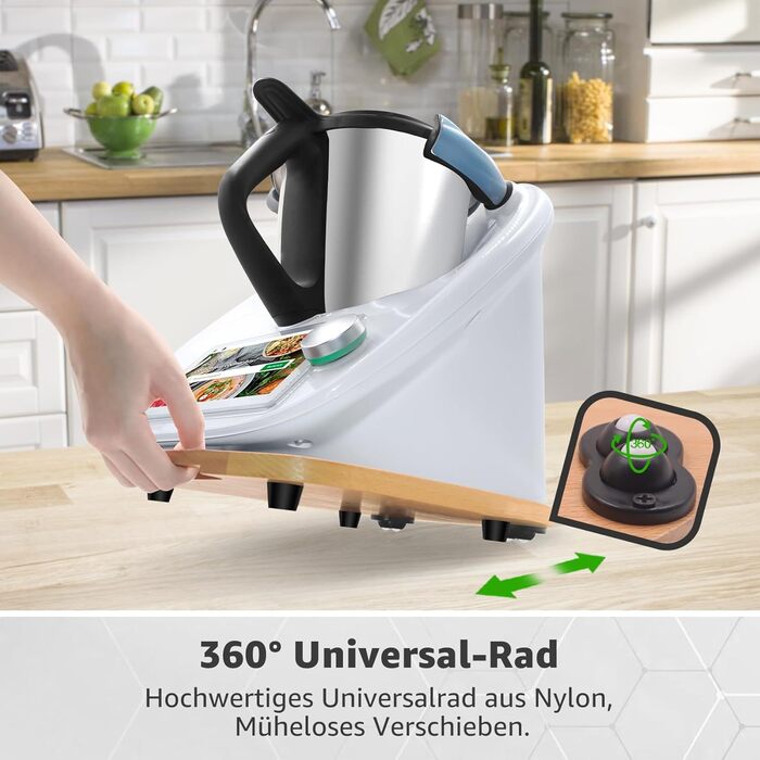 Розсувна дошка для Thermomix TM6 TM5-360 Універсальна колісна дошка для кухонного комбайна Thermomix Vorwerk, Букова підкладкова дошка TM5 TM6 Аксесуари Швидкорухома рухома дошка з гумовими ніжками