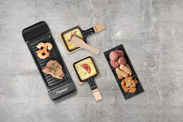 Раклет Bestron на 1 до 2 осіб, міні-настільний гриль з двома сковородами, двома дерев'яними скребками та двома підставками, 350 Вт, колір чорний