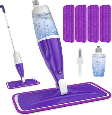 Спрей-швабри для миття підлоги, Papclean Microfibre Floor Mop Flat Mop Wet Dry Mop with 4 Washable Pads 440ml Refillable Bottle fo