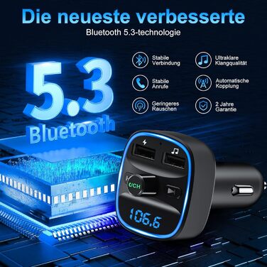 Передавач, автомобільний адаптер Bluetooth Автомобільне радіо, 2 USB Автомобільний зарядний пристрій Світлодіодний дисплей Автомобільний зарядний пристрій Музичний плеєр Автомобільний запальничка з гучним зв'язком, підтримка BT, TF-карта, USB-диск чорний,