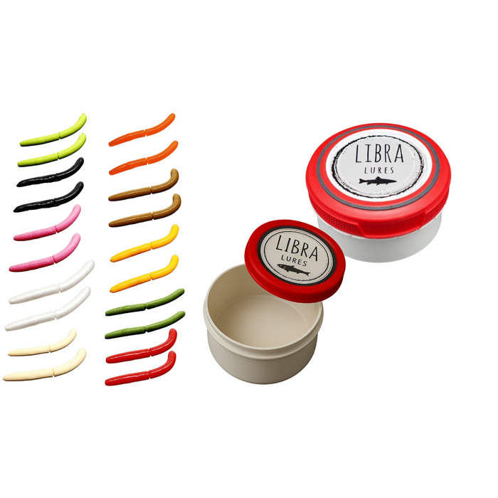 Стартовий набір Libra Lures Fatty D Worm Tournament 55 мм 20 мяких приманок для форелі 10 кольорів з ароматом криля набір гумових приманок герметичний контейнер ідеально підходить для лову форелі