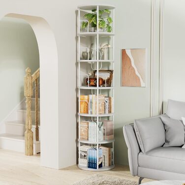 Звичайна книжкова полиця, що обертається на 360, підлогова дерев&39яна книжкова шафа, книжкова полиця з 6 полицями, регульовані полиці, стояча полиця, 4545193 см, білий колір, 6 полиць