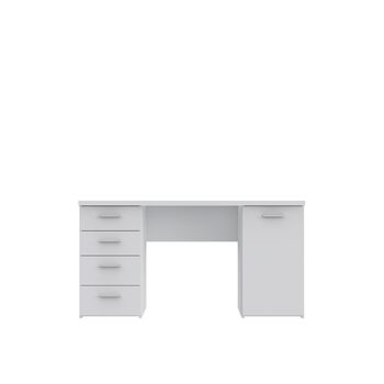 Письмовий стіл FORTE Net106 з 4 шухлядами та 1 дверцятами, інженерна деревина, матово-білий, 145 x 60 x 76,3 см. Матово-білий, 4 шухляди, 1 дверцята.