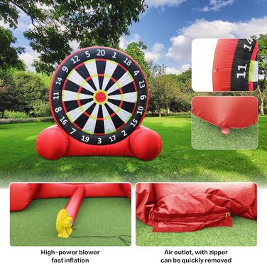Надувна футбольна мішень для дартсу, надувна футбольна мішень для вулиці з 8 футбольними м&39ячами, гігантська мішень для дротиків для садових спортивних ігор, 10 футів (3 м), червона