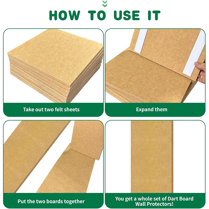Настінний захисний екран для мішені для дартсу, фетровий настінний захисний екран для мішені для дартсу, самоклеючий зрощений настінний екран, задня фетрова плитка для мішені для дартсу, коркова подовжена квадратна дошка для дартсу - 9 шт.