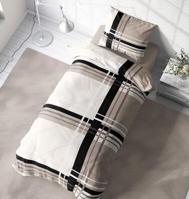 Зимова фланелева постільна білизна з бавовни Затишна пухнаста тепла м&39яка підковдра Сучасна, Розмір 4-предметна 135x200 см, Колір Графічна смужка бежева 4-предметна 135x200 см Графічна смужка бежева