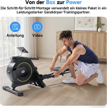 Домашній гребний тренажер YPOO, складаний, магнітний, тихий, з ексклюзивним додатком та РК-дисплеєм даних, подвійна рейкова стійка, витримує навантаження до 160 кг, легке складання