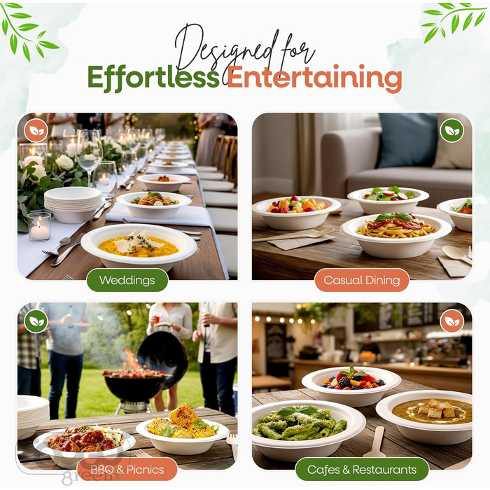 Миски FOOGO Green Palm Leaf 2000 мл, Ø 30 см, 10 шт. Міцні одноразові миски з пальмового листя Компостований та біорозкладний посуд Одноразовий посуд для вечірок та пікніків 10 2000 мл Великий (30 см)