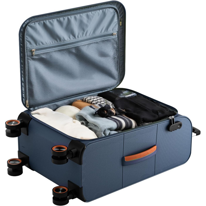 Ручна валіза Trier Soft Shell 55 35 23 см, легка тканинна валіза на колесах, дорожня валіза з колесами та кодовим замком, 47 літрів, темно-синя, розмір S