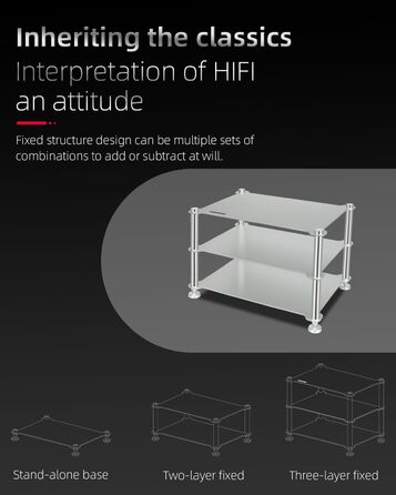 Стійка для аудіокомпонентів Hi-Fi - міцна алюмінієва рама та міцні алюмінієві колони, аудіостійка для Hi-Fi підсилювачів/ЦАП/передпідсилювачів, компактний настільний органайзер для домашніх аудіосистем