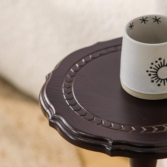 Круглий приставний столик, маленький столик для напоїв для невеликих приміщень, масив дерева, сучасний приставний столик, акцентна тумба для спалень, віталень, куточків та офісів, коричневий