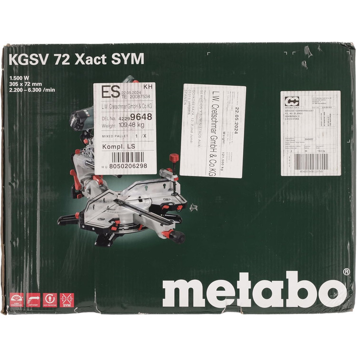 Поперечна пила Metabo KGSV 72 XACT SYM (з функцією протягування симетрично регульована система зупинки, 1500 Вт, вкл. лазер робоче світло, стіл обертається) 612216000