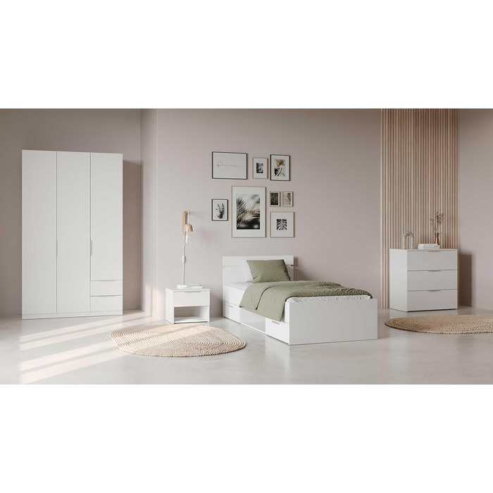 Сучасна шафа з рейкою для вішалок, 3 двері, 2 шухляди, 4 полиці матово-білий 119,4 x 51,1 x 203 см