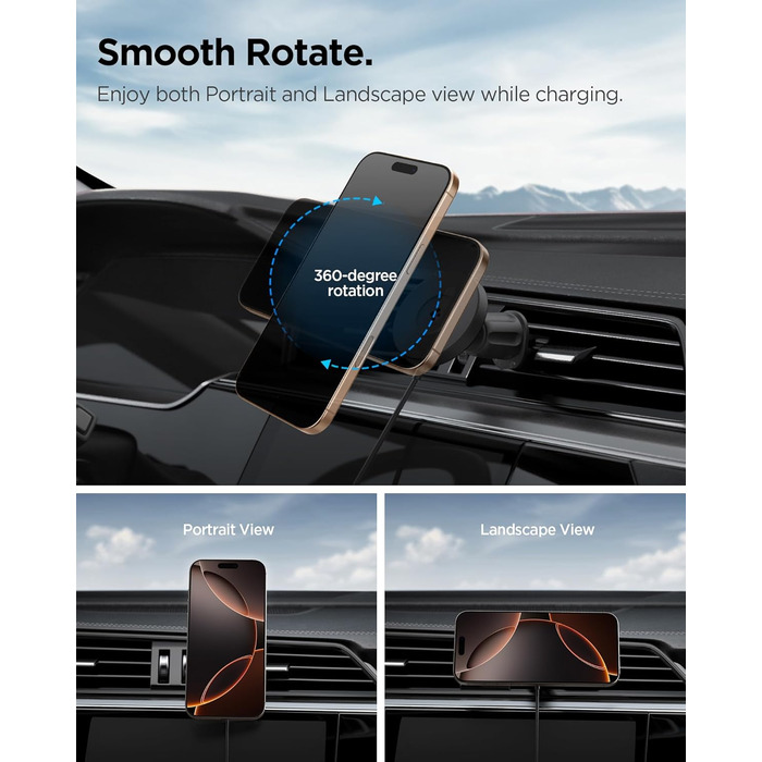 Автомобільне кріплення Spigen OneTap Pro 4 Qi2 15W MagSafe з функцією зарядки, сертифіковане Qi2, зарядний пристрій для вентиляцій
