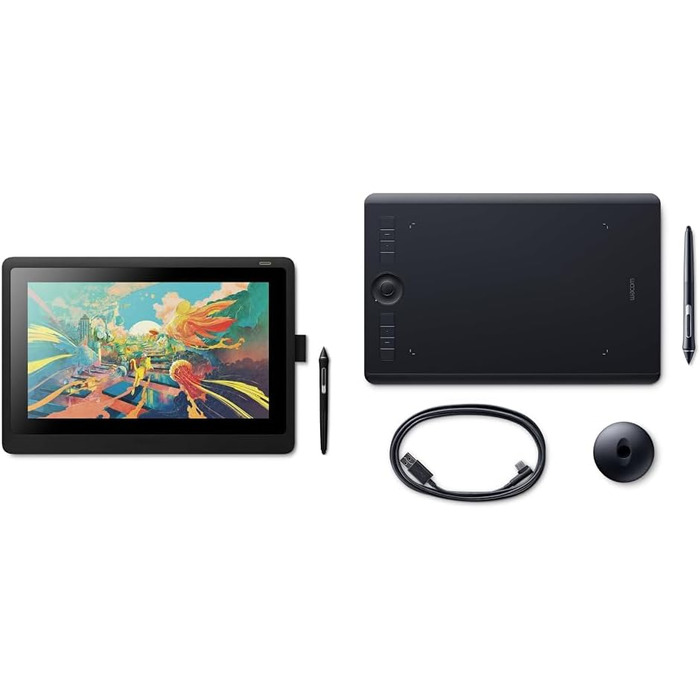 Планшет Wacom Cintiq 16 Creative Pen Display Tablet (для ескізів, ілюстрацій і малювання безпосередньо на екрані, з дисплеєм Full HD (1 920 x 1 080), підходить для Windows і Mac), чорний (16 дюймів, комплект з планшетом розміру M)