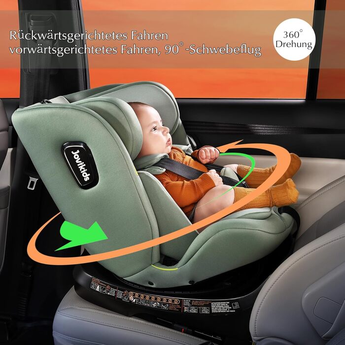 Дитяче автокрісло Jovikids, що повертається на 360 з ISOFIX та положенням для відпочинку, i-Size (ECE R129) 40-150см (0-36кг) Дитя