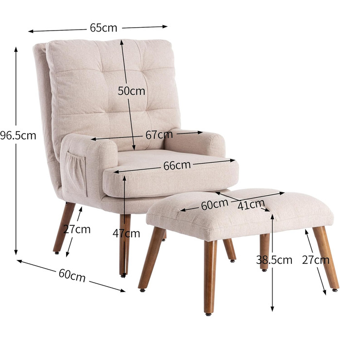 Крісло-реклайнер Merax з 10 положеннями нахилу, зручне крісло з підставкою для ніг, крісло для телевізора з боковими кишенями, бежевий колір