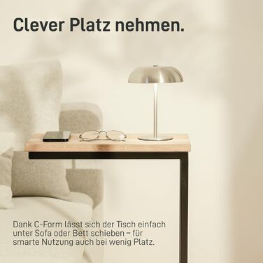 С-подібний журнальний столик Металевий та дерев&39яний столик для ноутбука Журнальний столик для дивана або крісла Практичне місце для зберігання Тумба під ліжком (з дубовою та білою стільницею) Зі стільницею з білого дуба