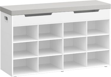 Лавка для взуття Hzuaneri, полиця для взуття із сидінням, лавка для зберігання, 12 відділень, знімні полиці, підходить для вітальні, коридору, входу, 30 x 100 x 55 см, білий SB53503GY