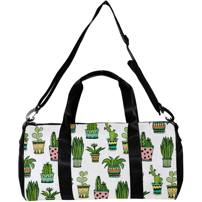 Спортивна сумка, маленька дорожня сумка, сумка для шопінгу та йоги з барвистим малюнком у стилі дудл (квіти, кактуси), сумка для фітнесу на відкритому повітрі, ручна поклажа