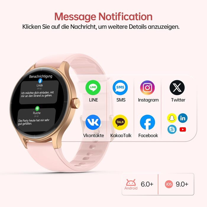 Розумний годинник для жінок та чоловіків, круглий (2 ремінці), 1,27-дюймовий сенсорний HD-екран, 40-мм розумний годинник з функцією телефону/голосовим помічником зі штучним інтелектом, 120 спортивних режимів, фітнес-трекер з серцевим ритмом, SpO2, рожевий