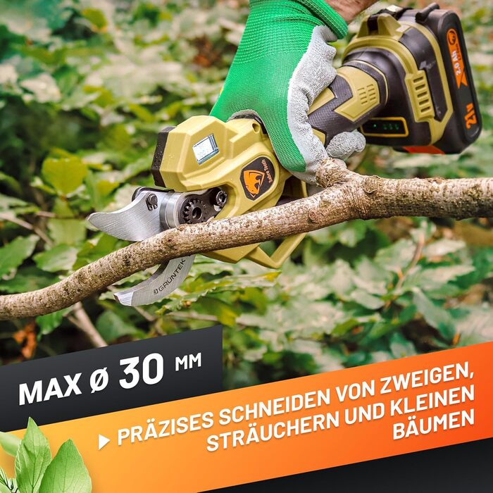 Акумуляторні садові ножиці GRNTEK 21V 2Ah безщіткові, електричні садові ножиці, живлення від акумулятора до 30 мм, безщітковий двигун 400 Вт, лезо SK5, сумісні з Makita, повний комплект у футлярі