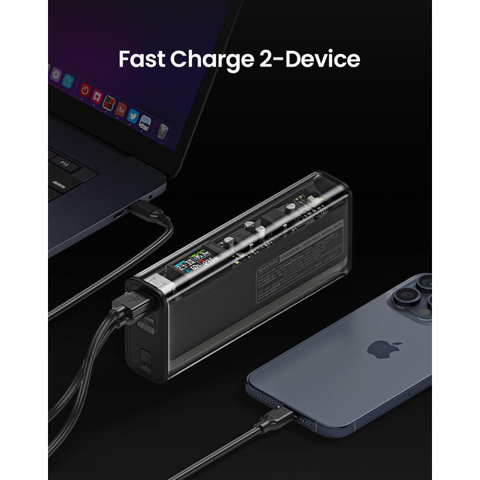 Прозорий Powerbank USB-C USB-A порти з розумним дисплеєм, ноутбук зовнішні акумулятори для мобільних телефонів для iPhone 16/15/14