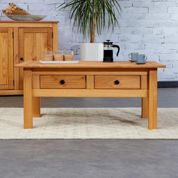 Журнальний столик IDIMEX Cancun з двома шухлядами стіл для вітальні, масив сосни, морений/вощений