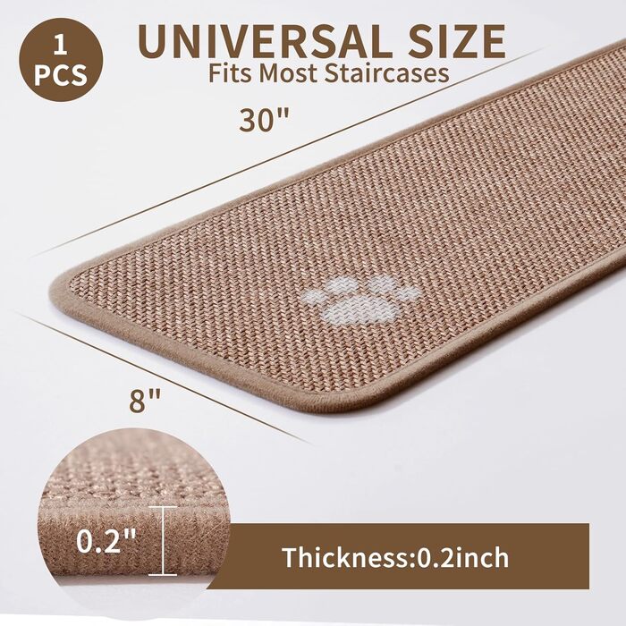 Сходинки для внутрішніх сходів, нековзні з гумовою основою, без залишків, підходять для дітей, людей похилого віку та домашніх тварин, можна прати в пральній машині, 20,3 x 76,2 см, коричневі