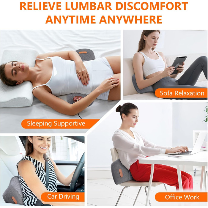 Електрична подушка для поперекової підтримки з підігрівом та вібраційним масажем, ортопедична подушка з піни з ефектом пам&39яті підтримка попереку при болях у спині, для офісного крісла, автомобіля, ліжка та дивана