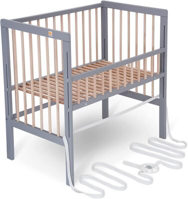 Дитяче ліжечко FabiMax Baby Bed Spring Bed, сертифіковане TV 2022, масив бука сірого/натурального кольору, вкл. комфортний матрац (без бортика)