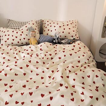 Постільна білизна для дівчаток 135x200 серця червоні дитячі комплект постільної білизни білий з червоними серцями 100 мікрофібра д