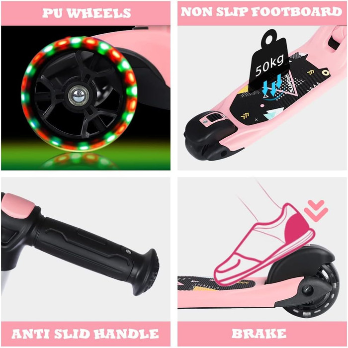 Самокат BremToy дитячий зі знімним сидінням, дитячий самокат з плавним регулюванням, дитячий самокат з поліуретановими світлодіодн