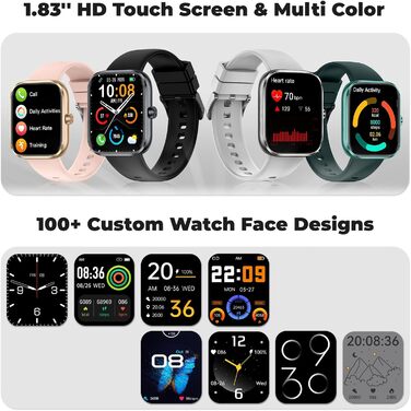 Розумний годинник для чоловіків та жінок, 1,83-дюймовий HD сенсорний розумний годинник, Bluetooth-дзвінки, понад 110 спортивних режимів, фітнес-годинник з пульсометром/монітором сну/крокоміром, водонепроникний спортивний годинник IP68 для Android/iOS, чор